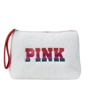 Victorias Secret White Sherpa Plush Limited Edition Cozy Beauty Cosmetic Bag
